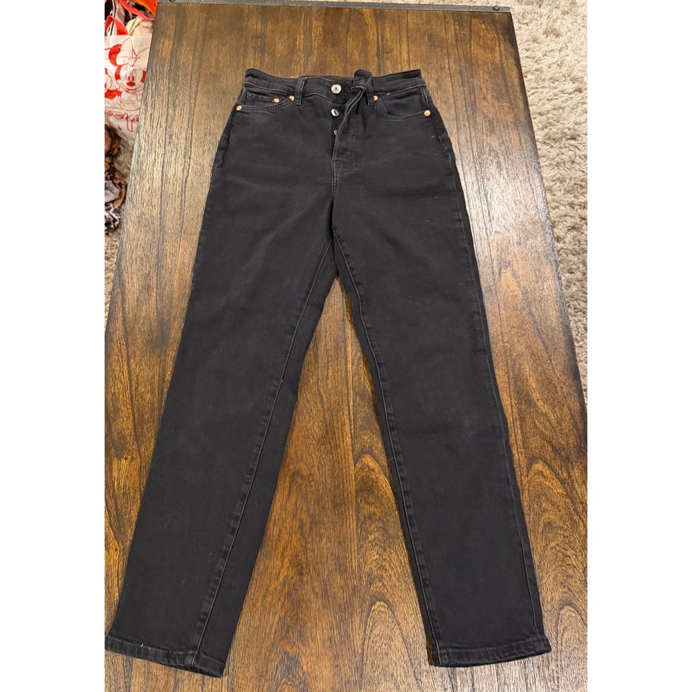 HM &Denim Ultra High Waist Mom Jeans Washed Black Button Fly Size 2